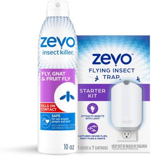 Zevo Flying Insect Bug Spray: Aerosol Spray Kills Fruit Flies. Gnats. Mosquitoes and Moths (1 Bottle + 1 Plug-in Base + 1 Cartridge)