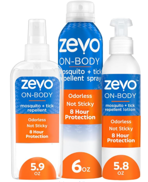 Zevo On-Body Tick & Mosquito Repellent Spray & Bug Repellent Lotion(1 Lotion, 1 Pump Bottle & 1 Aerosol Bottle)